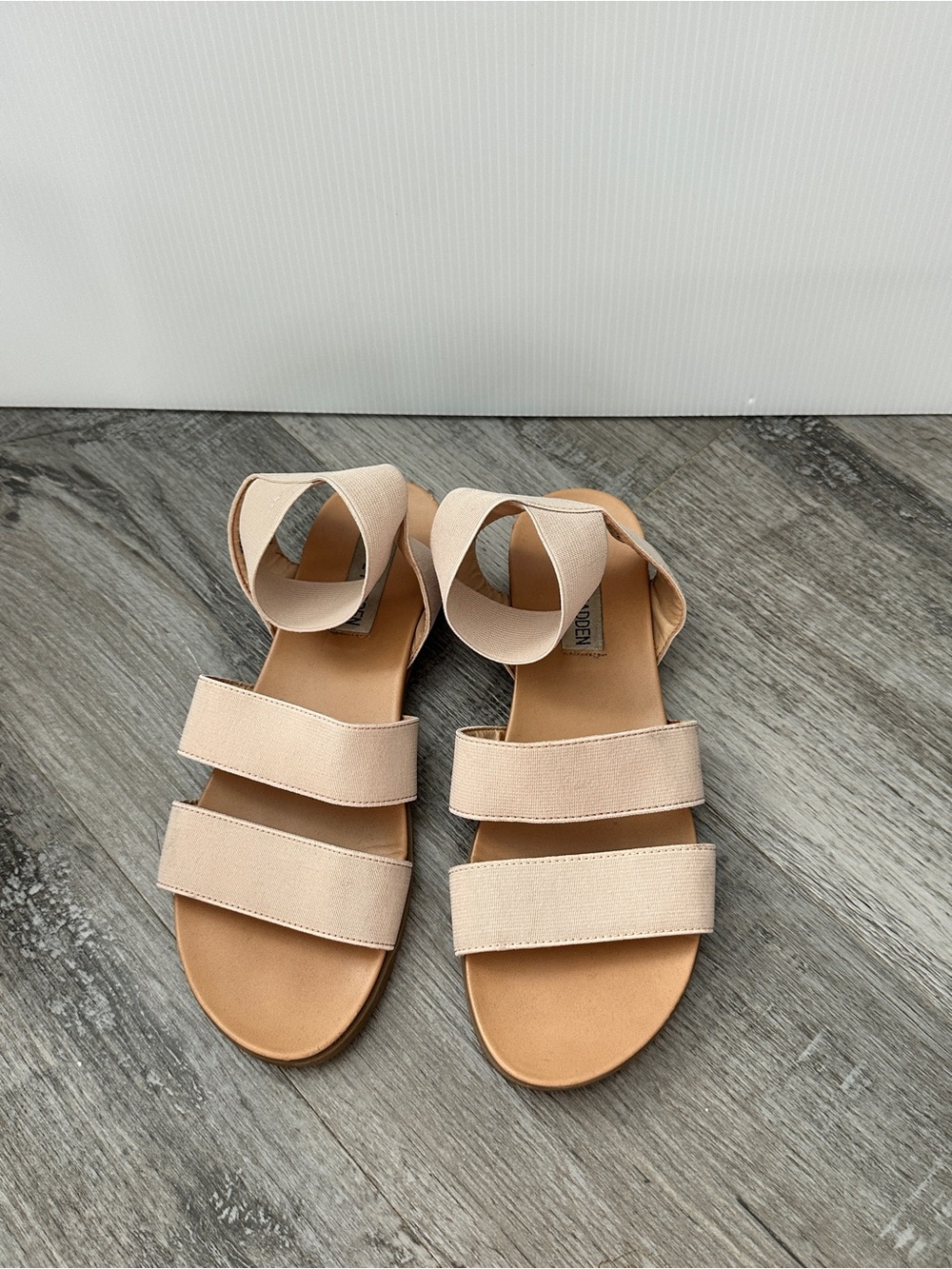Steve Madden Nude Triple-Strap Ankle-Wrap Sandals